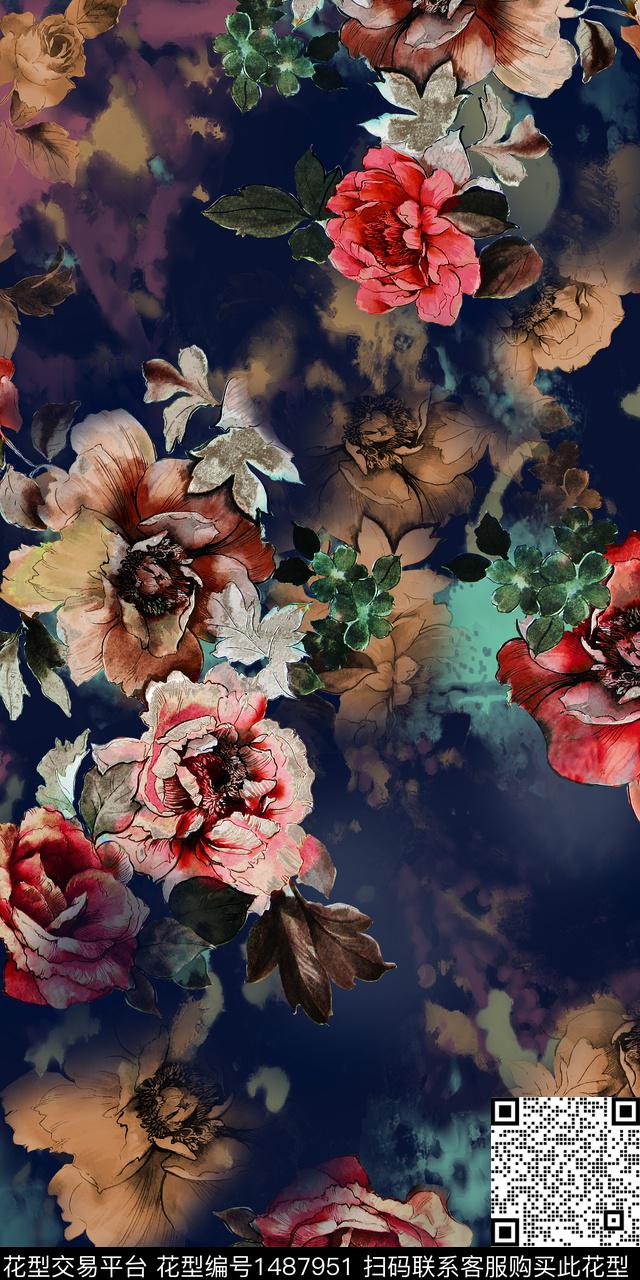 定位花扎染华亿平台民族风数码印花华亿平台下载（图片编号: 1487951） - 瓦栏（Walan）