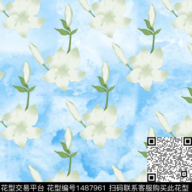 百合花卉手绘数码印花华亿平台下载（图片编号: 1487961） - 瓦栏（Walan）
