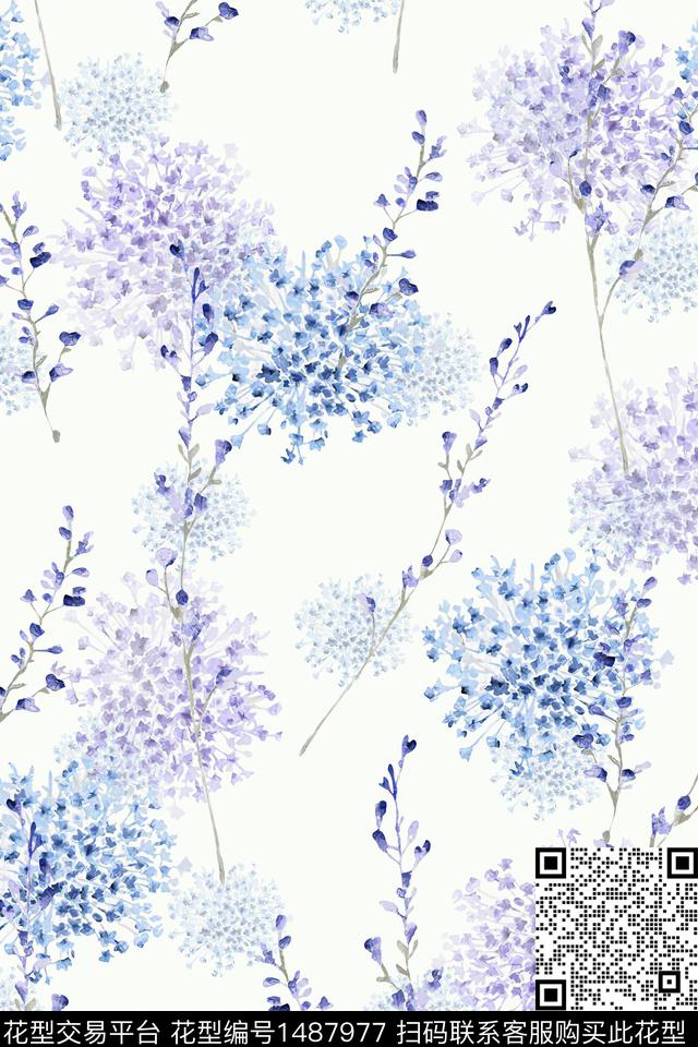 水彩绿植树叶肌理数码印花华亿平台下载（图片编号: 1487977） - 瓦栏（Walan）