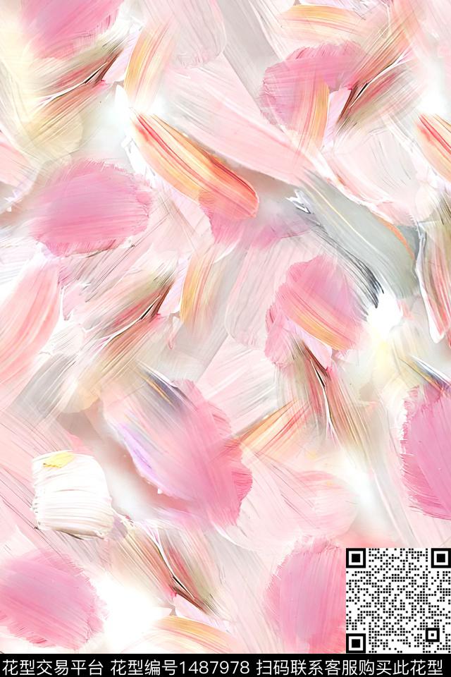 水彩肌理抽象花卉数码印花华亿平台下载（图片编号: 1487978） - 瓦栏（Walan）