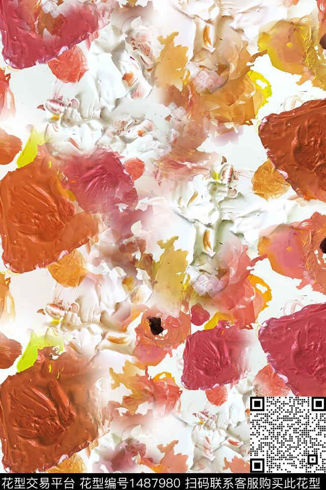 水彩肌理抽象花卉数码印花华亿平台下载（图片编号: 1487980） - 瓦栏（Walan）