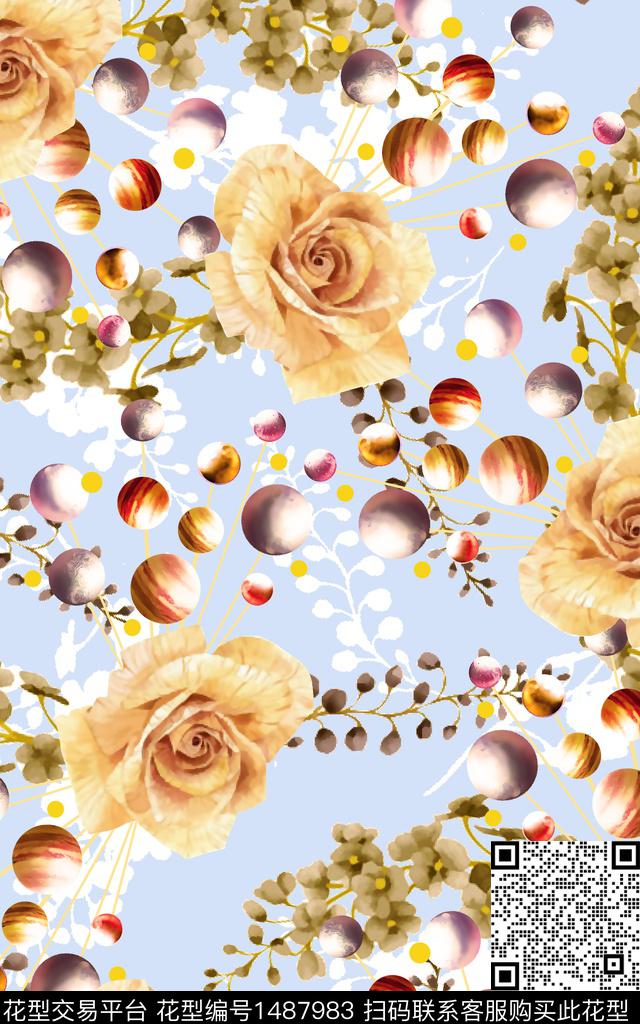 数码华亿平台花卉满版散花数码印花华亿平台下载（图片编号: 1487983） - 瓦栏（Walan）