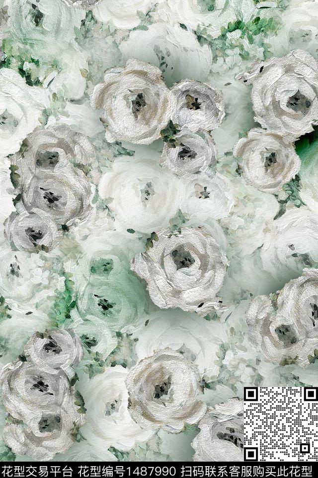 花卉大牌风小清新数码印花华亿平台下载（图片编号: 1487990） - 瓦栏（Walan）