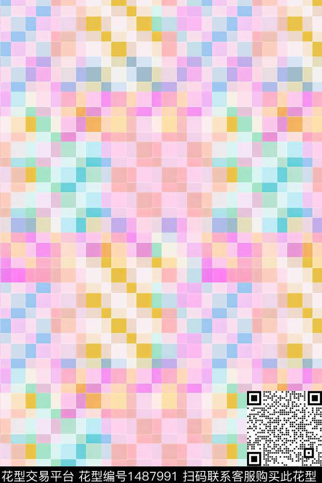几何格子肌理数码印花华亿平台下载（图片编号: 1487991） - 瓦栏（Walan）