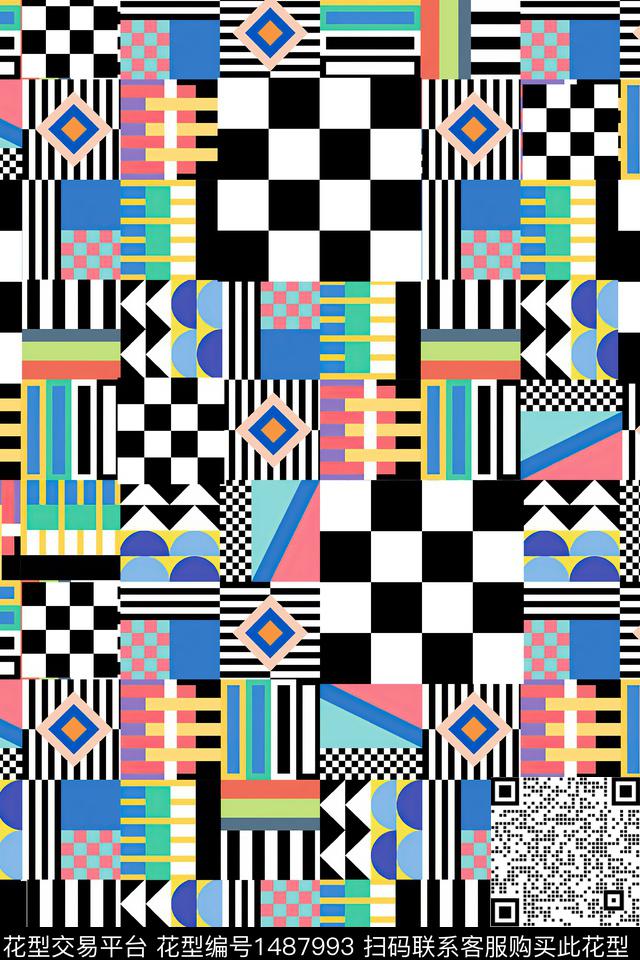几何格子肌理数码印花华亿平台下载（图片编号: 1487993） - 瓦栏（Walan）