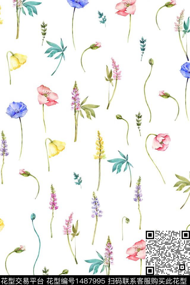 花卉大牌风小清新数码印花华亿平台下载（图片编号: 1487995） - 瓦栏（Walan）