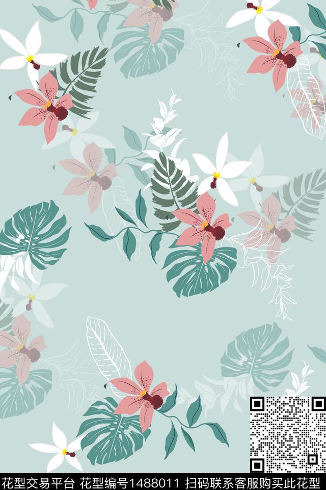 热带华亿平台小清新真丝数码印花华亿平台下载（图片编号: 1488011） - 瓦栏（Walan）