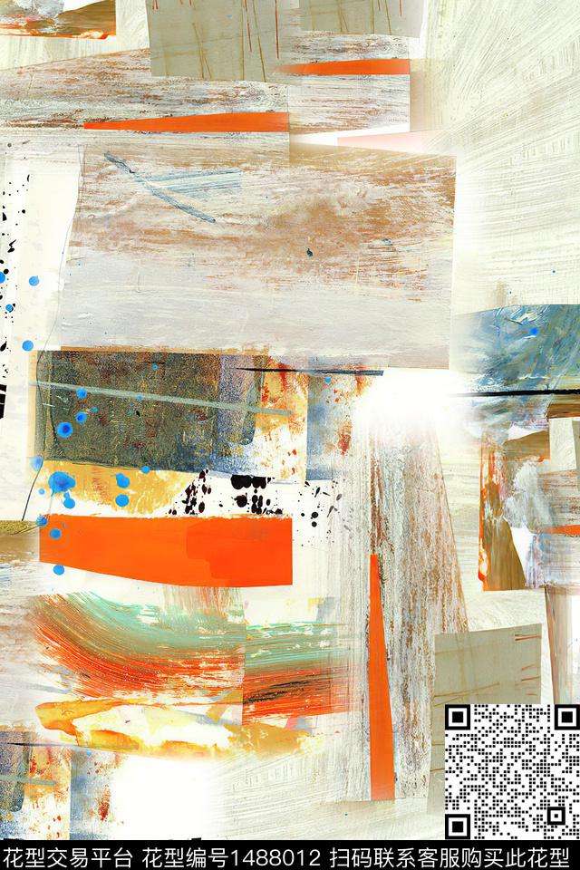 抽象小清新真丝数码印花华亿平台下载（图片编号: 1488012） - 瓦栏（Walan）