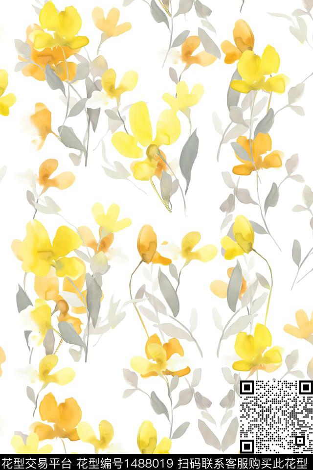 花卉大牌风小清新数码印花华亿平台下载（图片编号: 1488019） - 瓦栏（Walan）