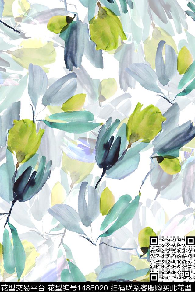 花卉小清新真丝数码印花华亿平台下载（图片编号: 1488020） - 瓦栏（Walan）