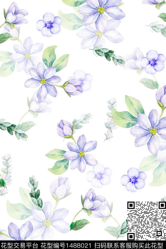 花卉小清新真丝数码印花华亿平台下载（图片编号: 1488021） - 瓦栏（Walan）