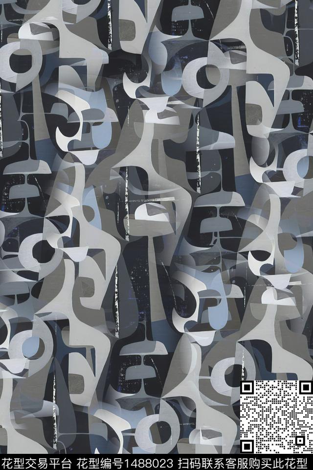 时尚男装抽象数码印花华亿平台下载（图片编号: 1488023） - 瓦栏（Walan）