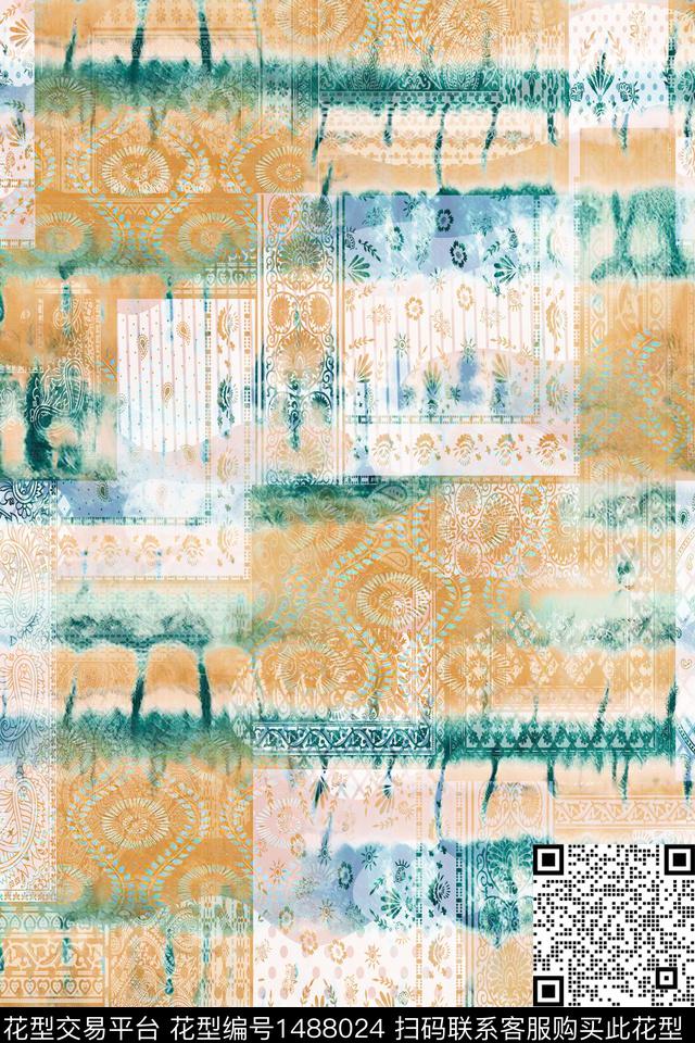 时尚男装抽象数码印花华亿平台下载（图片编号: 1488024） - 瓦栏（Walan）