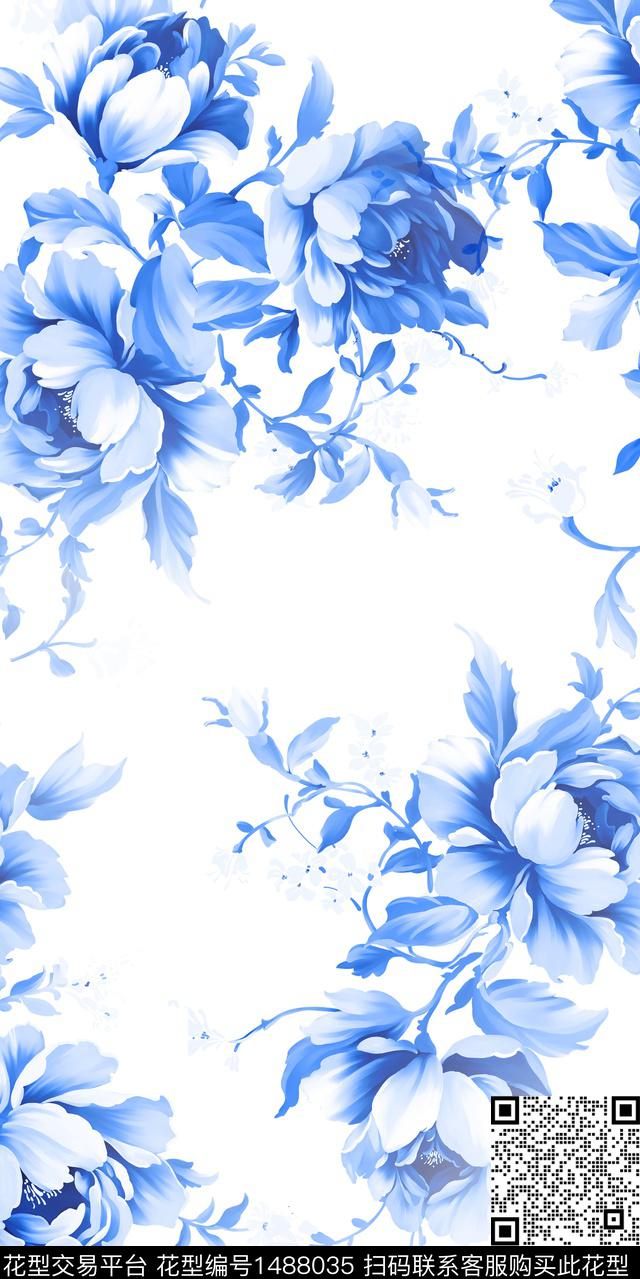 植物满版散花手绘花卉数码印花华亿平台下载（图片编号: 1488035） - 瓦栏（Walan）