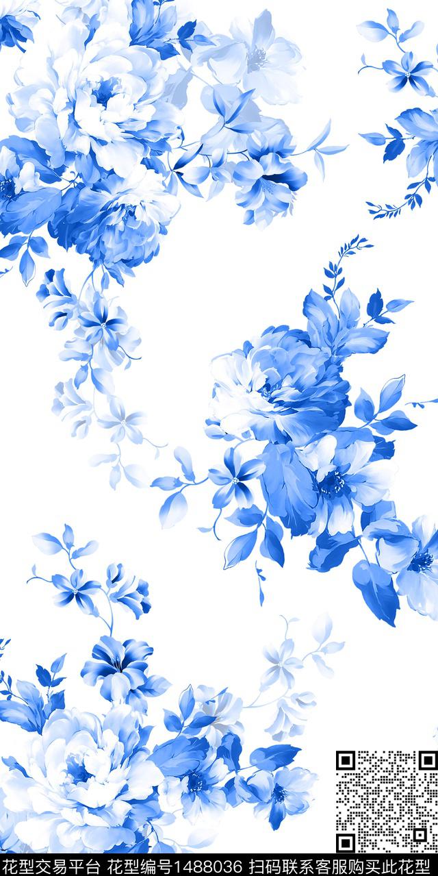 植物满版散花手绘花卉数码印花华亿平台下载（图片编号: 1488036） - 瓦栏（Walan）