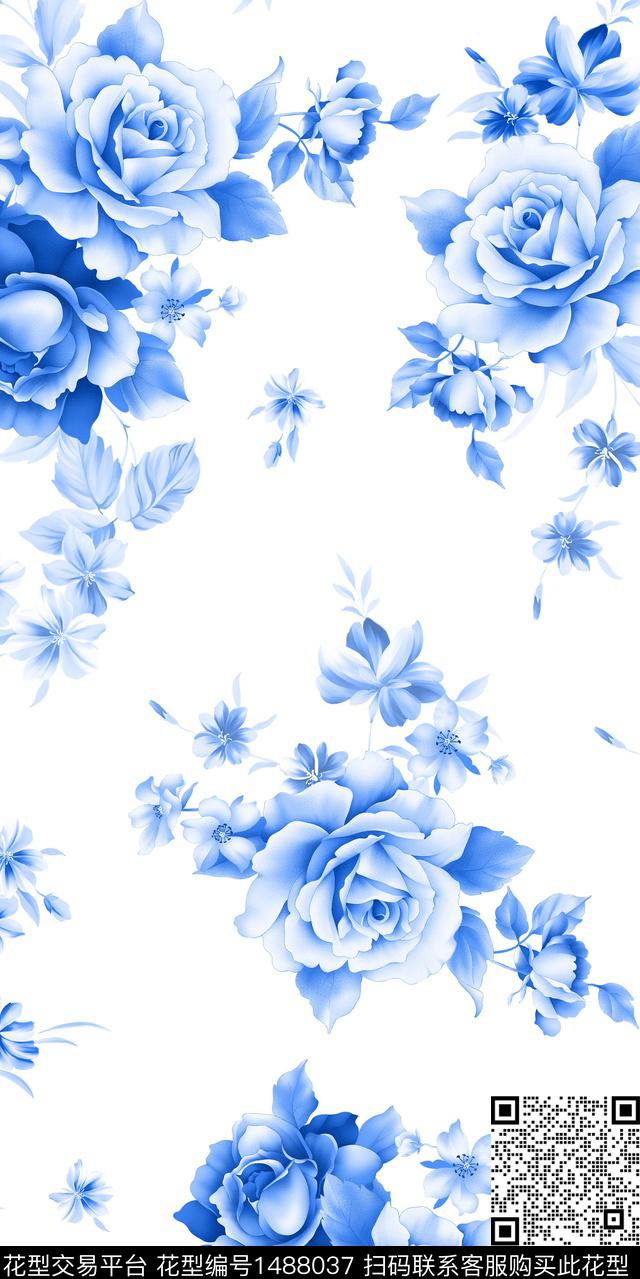 植物满版散花手绘花卉数码印花华亿平台下载（图片编号: 1488037） - 瓦栏（Walan）