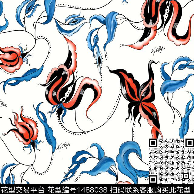 植物满版散花手绘花卉数码印花华亿平台下载（图片编号: 1488038） - 瓦栏（Walan）