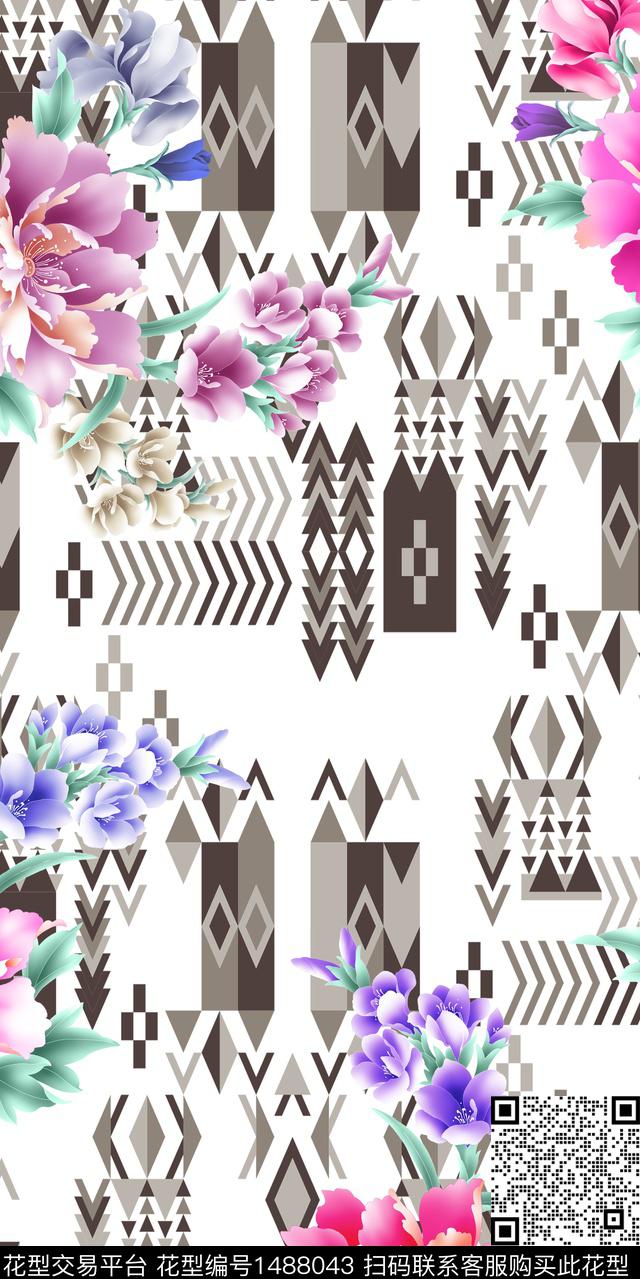 动物花卉几何民族风数码印花华亿平台下载（图片编号: 1488043） - 瓦栏（Walan）