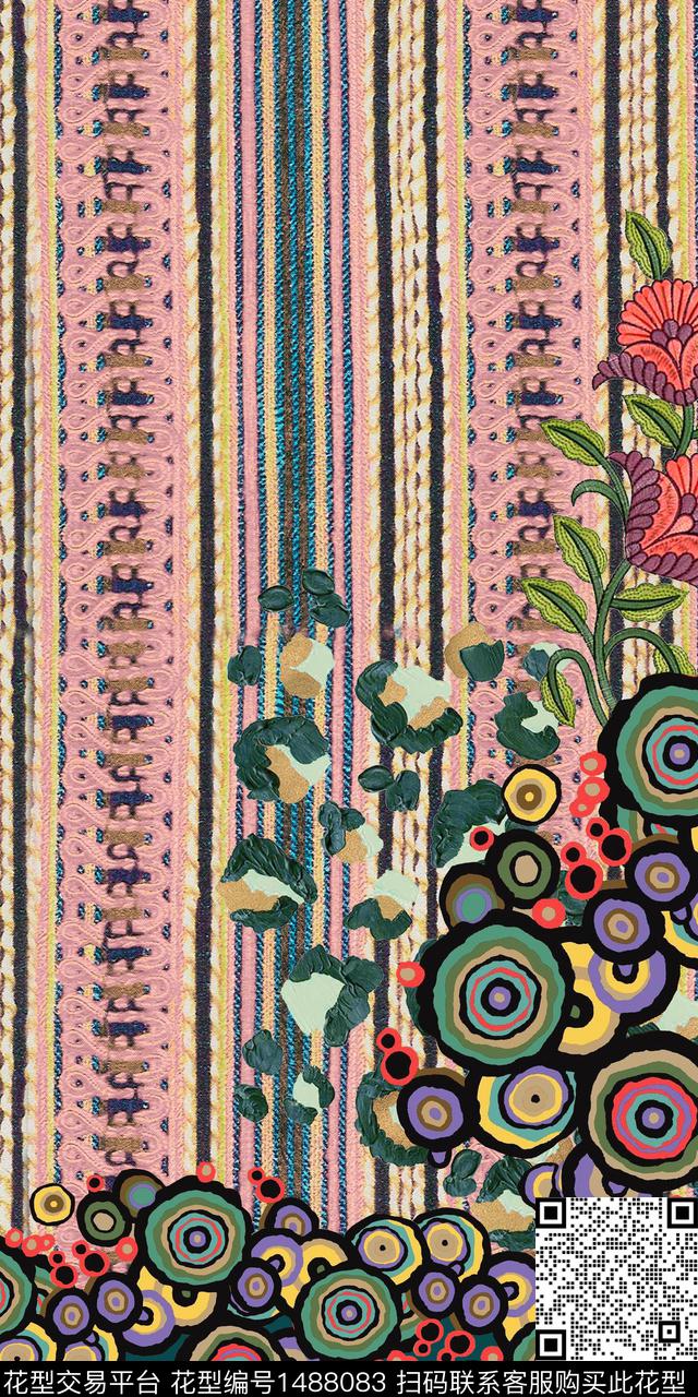 线条定位花圆形数码印花华亿平台下载（图片编号: 1488083） - 瓦栏（Walan）