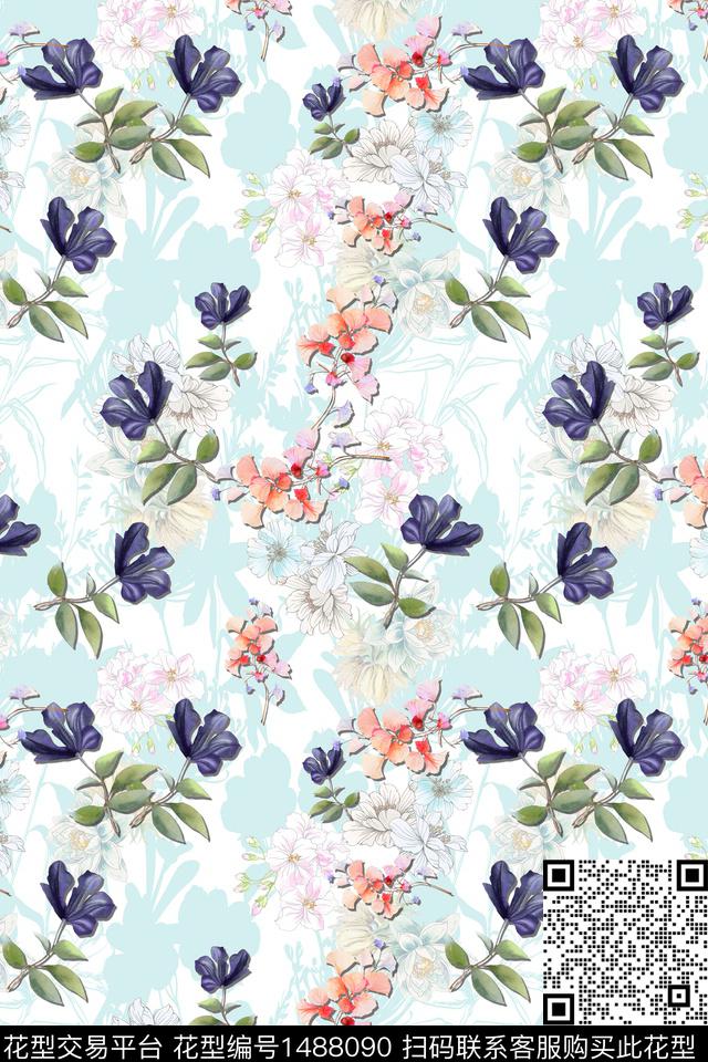 时尚花卉抽象数码印花华亿平台下载（图片编号: 1488090） - 瓦栏（Walan）