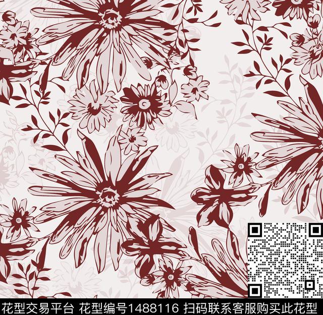 绿植树叶定位花民族风数码印花华亿平台下载（图片编号: 1488116） - 瓦栏（Walan）