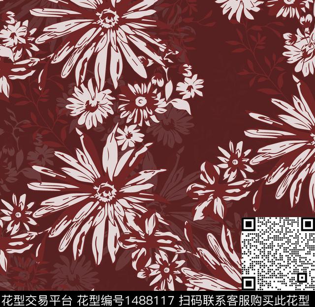 绿植树叶定位花民族风数码印花华亿平台下载（图片编号: 1488117） - 瓦栏（Walan）