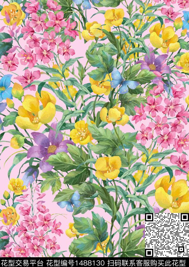 绿植树叶定位花民族风数码印花华亿平台下载（图片编号: 1488130） - 瓦栏（Walan）