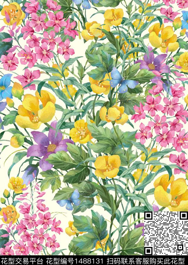 绿植树叶定位花民族风数码印花华亿平台下载（图片编号: 1488131） - 瓦栏（Walan）