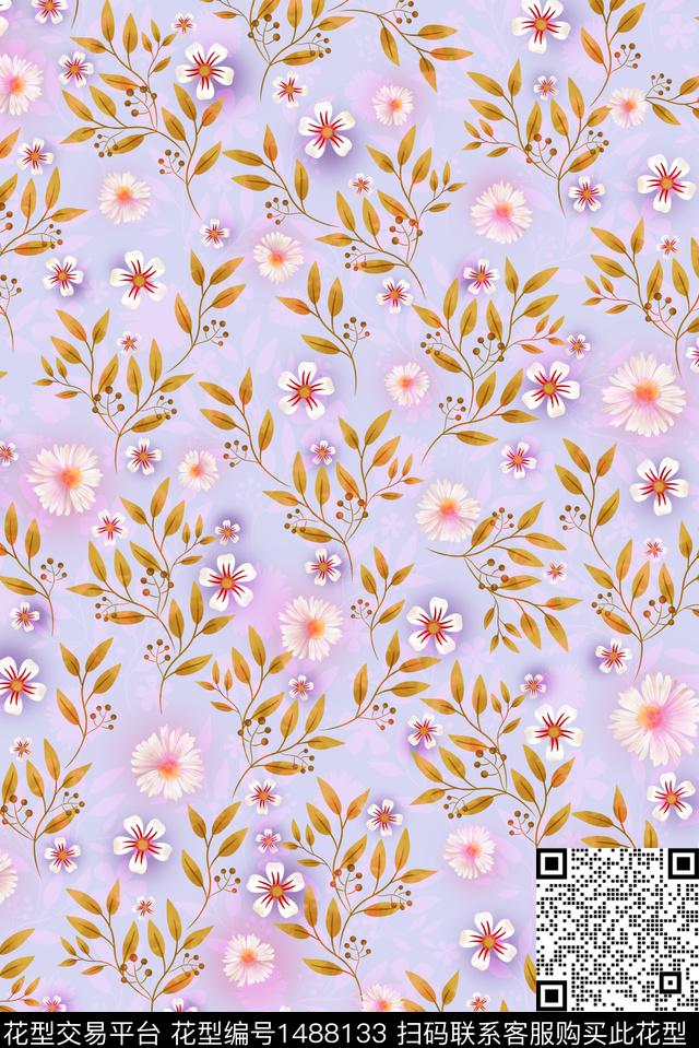 花卉水彩花卉小碎花数码印花华亿平台下载（图片编号: 1488133） - 瓦栏（Walan）