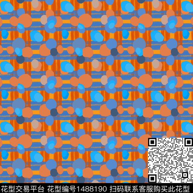 几何笔触圆圈与波点数码印花华亿平台下载（图片编号: 1488190） - 瓦栏（Walan）