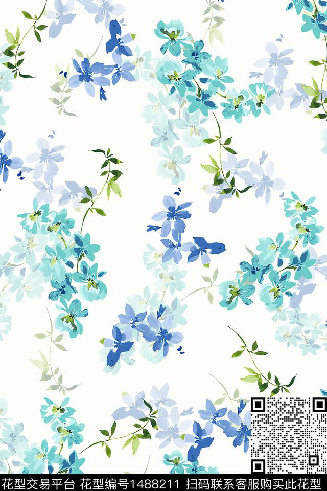 水彩绿植树叶肌理数码印花华亿平台下载（图片编号: 1488211） - 瓦栏（Walan）