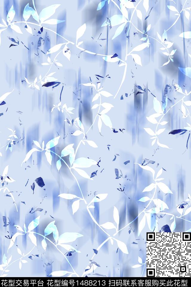 水彩绿植树叶肌理数码印花华亿平台下载（图片编号: 1488213） - 瓦栏（Walan）