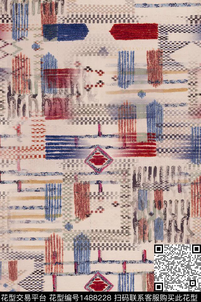 几何肌理民族花卉数码印花华亿平台下载（图片编号: 1488228） - 瓦栏（Walan）