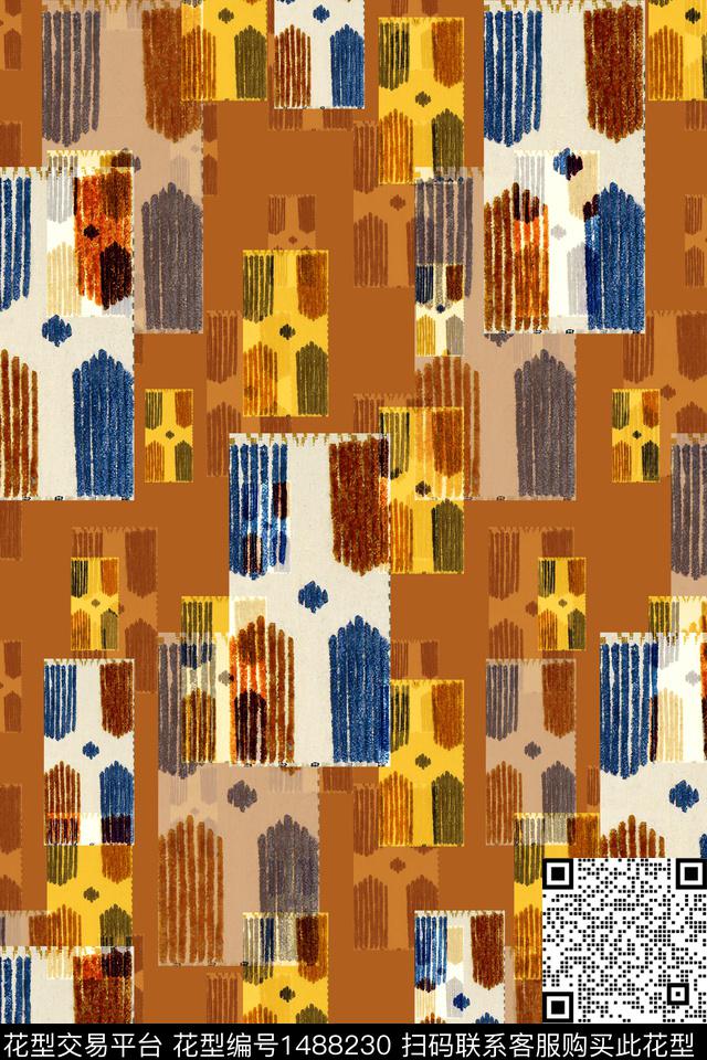 几何肌理民族花卉数码印花华亿平台下载（图片编号: 1488230） - 瓦栏（Walan）