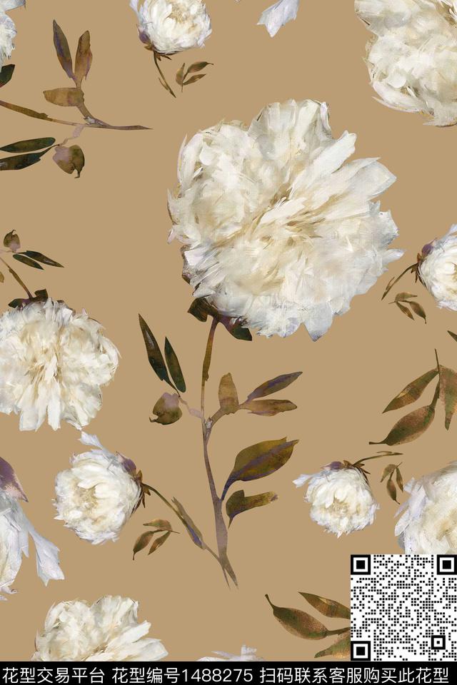 花卉大牌风小清新数码印花华亿平台下载（图片编号: 1488275） - 瓦栏（Walan）