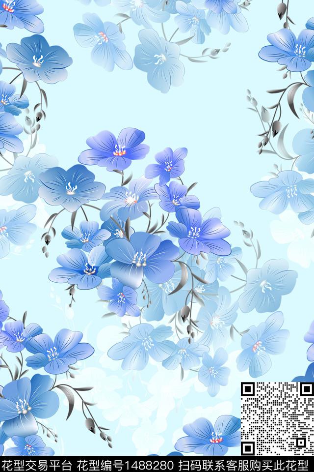 花卉大牌风小清新数码印花华亿平台下载（图片编号: 1488280） - 瓦栏（Walan）