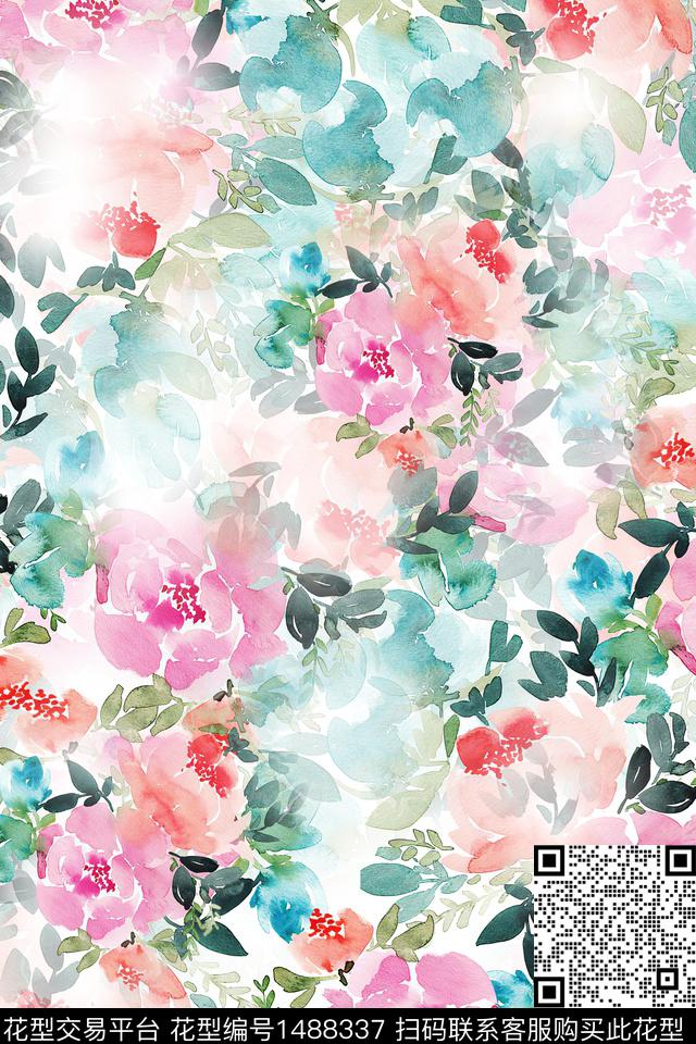 花卉小清新真丝数码印花华亿平台下载（图片编号: 1488337） - 瓦栏（Walan）