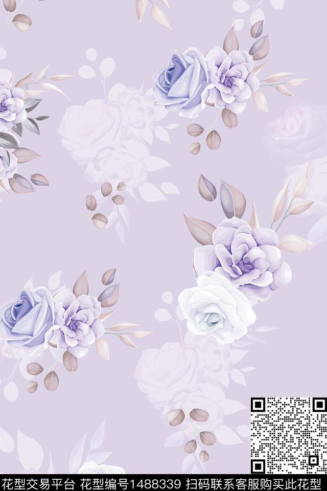 花卉小清新真丝数码印花华亿平台下载（图片编号: 1488339） - 瓦栏（Walan）