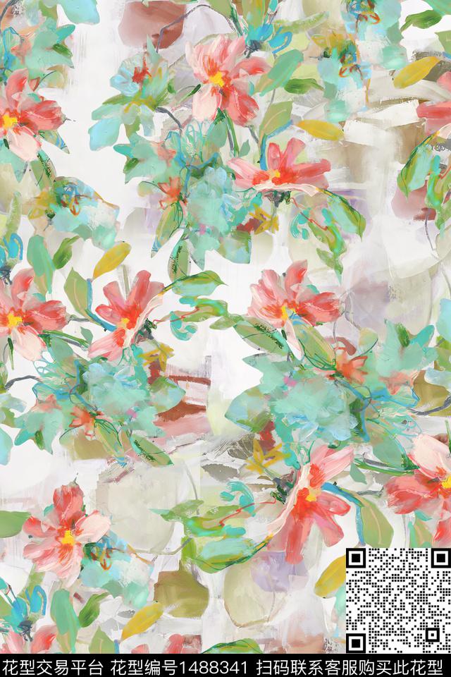 花卉小清新真丝数码印花华亿平台下载（图片编号: 1488341） - 瓦栏（Walan）