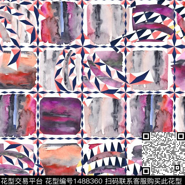 几何民族风混合拼接数码印花华亿平台下载（图片编号: 1488360） - 瓦栏（Walan）