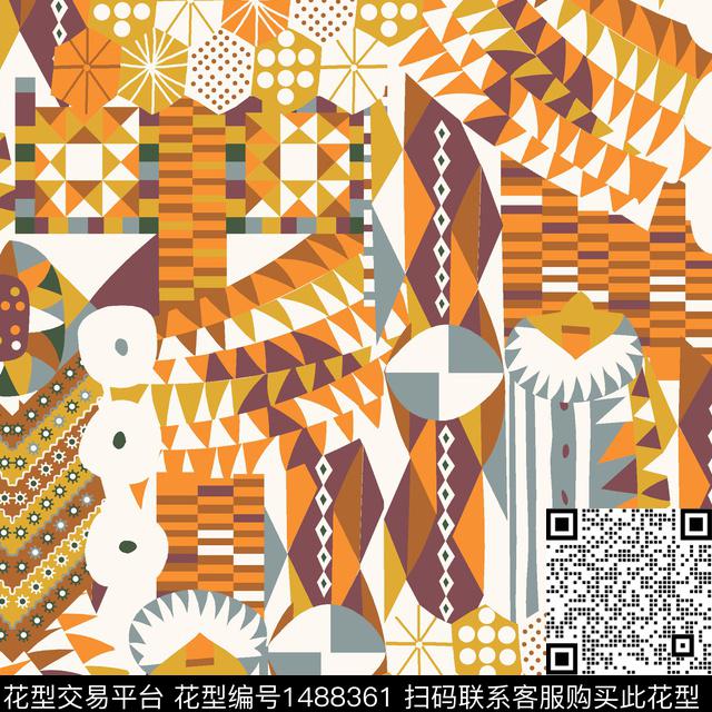 几何民族风混合拼接数码印花华亿平台下载（图片编号: 1488361） - 瓦栏（Walan）