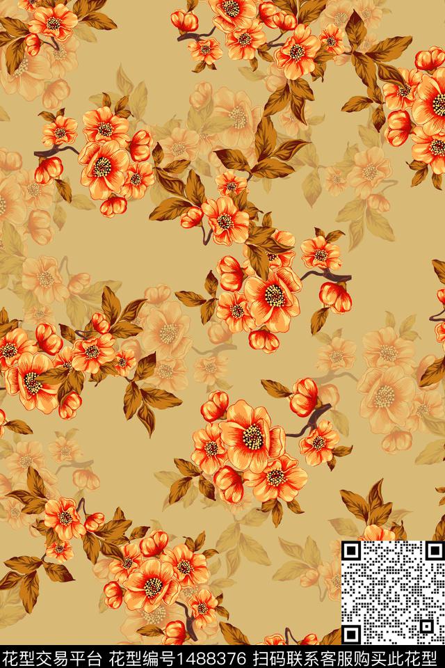 花卉中国风数码印花华亿平台下载（图片编号: 1488376） - 瓦栏（Walan）