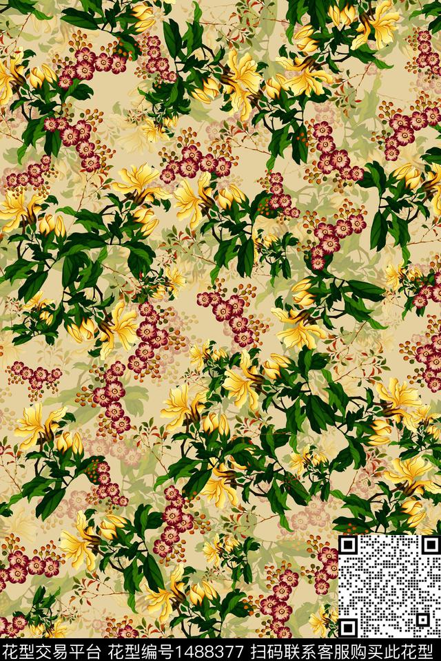 花卉中国风数码印花华亿平台下载（图片编号: 1488377） - 瓦栏（Walan）