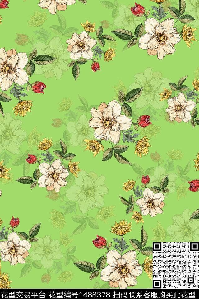 花卉中国风数码印花华亿平台下载（图片编号: 1488378） - 瓦栏（Walan）