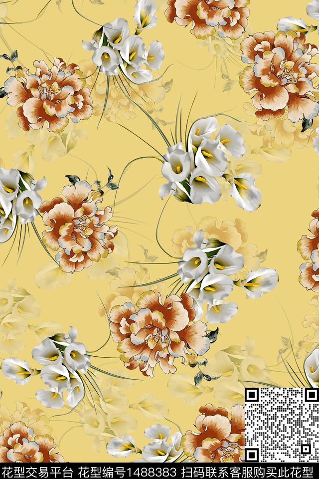 花卉中国风数码印花华亿平台下载（图片编号: 1488383） - 瓦栏（Walan）