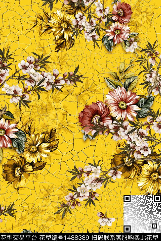 花卉中国风数码印花华亿平台下载（图片编号: 1488389） - 瓦栏（Walan）