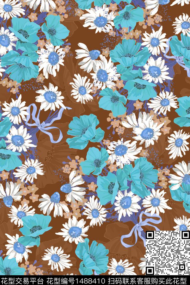 绿植树叶菊花花卉数码印花华亿平台下载（图片编号: 1488410） - 瓦栏（Walan）
