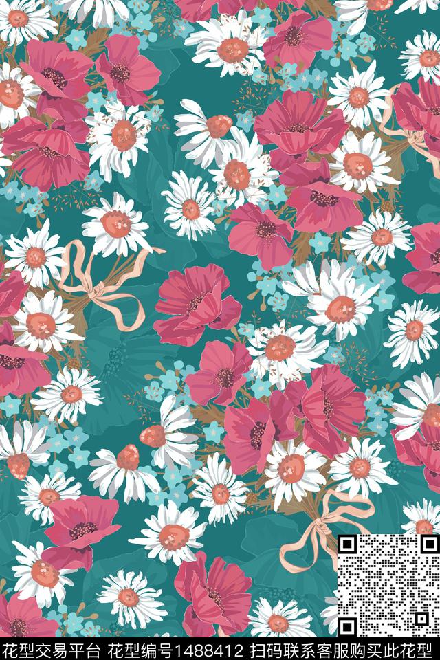 绿植树叶菊花花卉数码印花华亿平台下载（图片编号: 1488412） - 瓦栏（Walan）