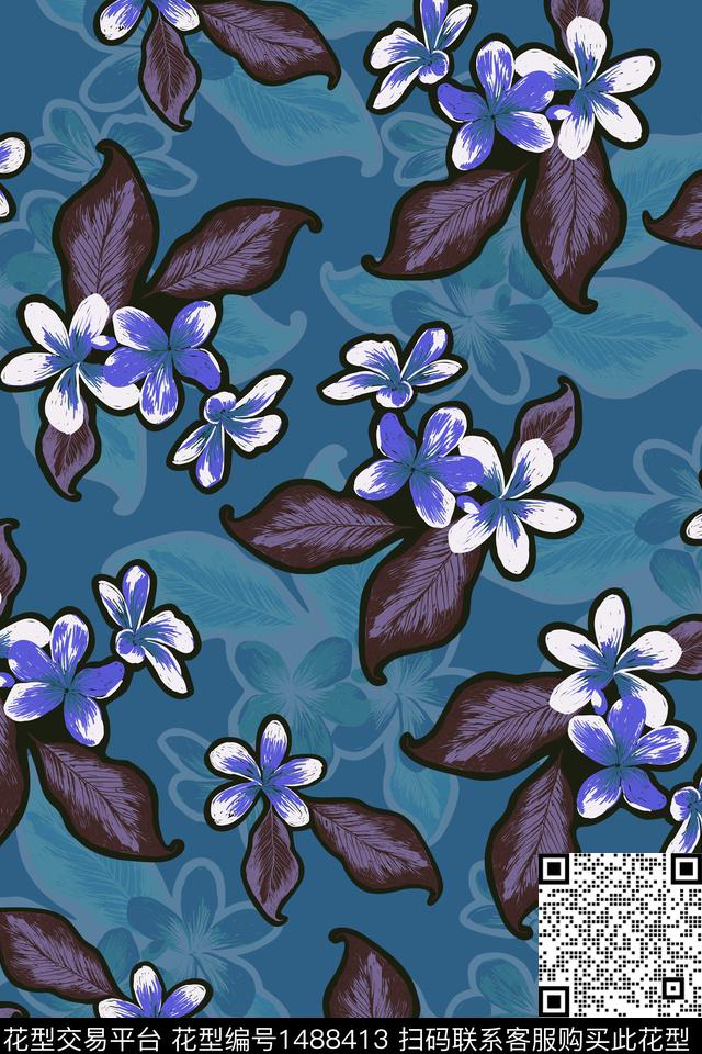 绿植树叶民族风花卉数码印花华亿平台下载（图片编号: 1488413） - 瓦栏（Walan）