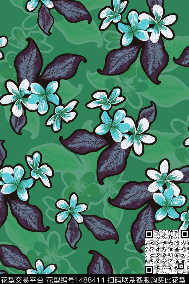 绿植树叶民族风花卉数码印花华亿平台下载（图片编号: 1488414） - 瓦栏（Walan）